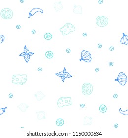 Light Blue, Green vector seamless cover with cuisine gourmet. Fast Food on blurred abstract background with colorful gradient. Pattern for ad, booklets, leaflets of restaurants.