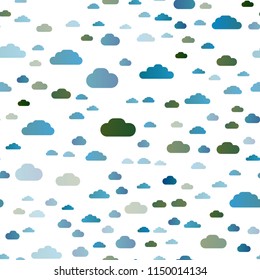 Light Blue, Green vector seamless texture with cloudy sky. Colorful illustration with abstract clouds. Pattern for design of fabric, wallpapers.