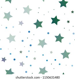 Light Blue, Green vector seamless cover with small and big stars. Stars on blurred abstract background with gradient. Best design for your ad, poster, banner.