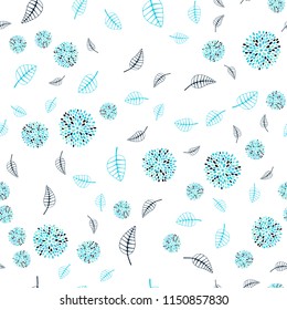 Light Blue, Green vector seamless elegant template with leaves and flowers. Shining colored illustration with leaves and flowers. The best blurred design for your business.