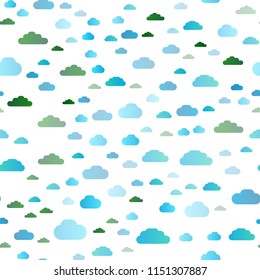 Light Blue, Green vector seamless backdrop with cumulus. Modern illustration with colorful gradient clouds. Trendy design for wallpaper, fabric makers.