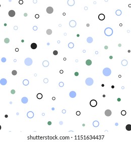 Light Blue, Green vector seamless background with bubbles. Blurred bubbles on abstract background with colorful gradient. Pattern for design of fabric, wallpapers.