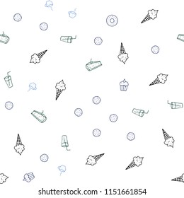 Light Blue, Green vector seamless texture with delicious snacks. Glitter abstract sketch with gourmet food. Pattern for ads of breakfast, lunch, dinner.