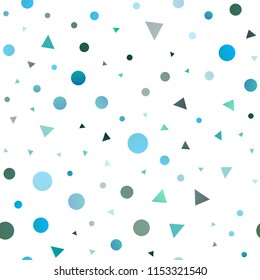 Light Blue, Green vector seamless texture in triangular style with circles. Decorative design in abstract style with lines, dots. Pattern for design of fabric, wallpapers.