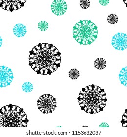 Light Blue, Green vector seamless texture with colored snowflakes. Modern geometrical abstract illustration with crystals of ice. Pattern for design of window blinds, curtains.