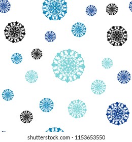 Light Blue, Green vector seamless pattern with christmas snowflakes. Shining colored illustration with snow in christmas style. Pattern for design of window blinds, curtains.