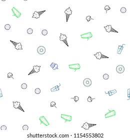 Light Blue, Green vector seamless template with organic meal. Decorative shining illustration with food on abstract template. Doodle design for your business advert of cafes.