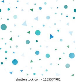 Light Blue, Green vector seamless background with triangles, circles. Abstract gradient illustration with circles, triangles. Pattern for design of fabric, wallpapers.