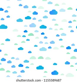 Light Blue, Green vector seamless layout with cloudscape. Colorful illustration with abstract clouds. Pattern for design of fabric, wallpapers.