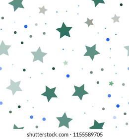 Light Blue, Green vector seamless layout with bright stars. Decorative shining illustration with stars on abstract template. Best design for your ad, poster, banner.