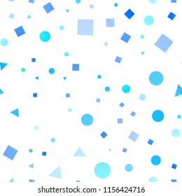 Light Blue, Green vector seamless layout with circles, lines, rectangles. Abstract illustration with colorful dots, lines, cubes. Pattern for design of window blinds, curtains.