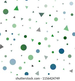 Light Blue, Green vector seamless background with triangles, circles. Modern abstract illustration with colorful dots, lines. Pattern for design of fabric, wallpapers.