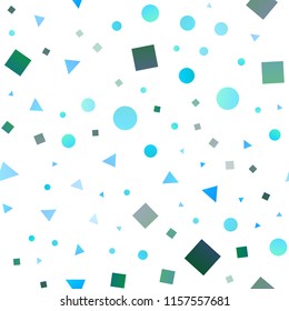 Light Blue, Green vector seamless texture in poly style with circles, cubes. Abstract illustration with colorful dots, lines, cubes. Design for textile, fabric, wallpapers.