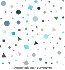 Light Blue, Green vector seamless backdrop with lines, circles, rhombus. Illustration with colorful circles, triangles, rectangles. Design for textile, fabric, wallpapers.