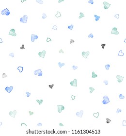 Light Blue, Green vector seamless layout with sweet hearts. Hearts on blurred abstract background with colorful gradient. Pattern can be used for valentine's ad, booklets.