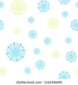 Light Blue, Green vector seamless template with ice snowflakes. Snow on blurred abstract background with gradient. Trendy design for wallpaper, fabric makers.