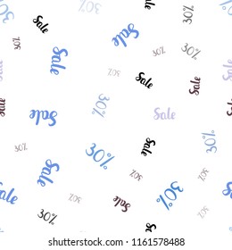 Light Blue, Green vector seamless texture with selling prices 30%. Gradient illustration with discount signs on white backdrop. Pattern for ads, posters, banners of sales.