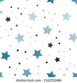 Light Blue, Green vector seamless cover with small and big stars. Glitter abstract illustration with colored stars. Smart design for your business advert.