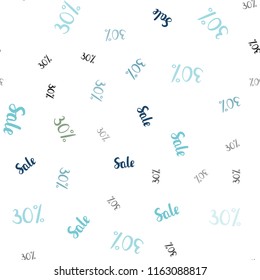 Light Blue, Green vector seamless pattern with 30 percentage signs. Abstract illustration with colorful gradient symbols of sales. Pattern for ads, posters, banners of sales.