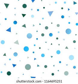 Light Blue, Green vector seamless backdrop with lines, circles. Abstract gradient illustration with circles, triangles. Design for textile, fabric, wallpapers.