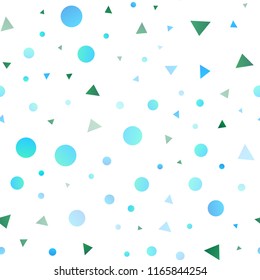 Light Blue, Green vector seamless pattern in polygonal style with circles. Decorative design in abstract style with lines, dots. Design for textile, fabric, wallpapers.