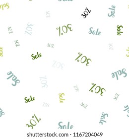 Light Blue, Green vector seamless background with 30% signs of sales. Gradient illustration with discount signs on white backdrop. Backdrop for mega promotions, discounts.