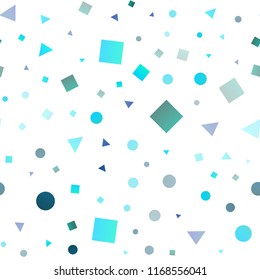 Light Blue, Green vector seamless layout with circles, lines, rectangles. Illustration with colorful circles, triangles, rectangles. Pattern for design of window blinds, curtains.