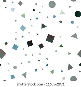 Light Blue, Green vector seamless backdrop with lines, circles, rhombus. Abstract illustration with colorful dots, lines, cubes. Pattern for design of window blinds, curtains.