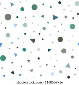 Light Blue, Green vector seamless texture in triangular style with circles. Modern abstract illustration with colorful dots, lines. Pattern for design of window blinds, curtains.