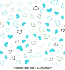 Light Blue, Green vector seamless background with hearts. Beautiful colored illustration with hearts in celebration style. Pattern can be used for valentine's ad, booklets.