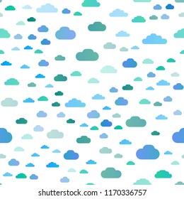 Light Blue, Green vector seamless cover with clouds. Illustration with abstract gradient clouds. Pattern for trendy fabric, wallpapers.