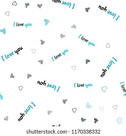 Light Blue, Green vector seamless pattern with colorful hearts. Glitter abstract illustration with colorful hearts in romantic style. Pattern can be used for valentine's ad, booklets.
