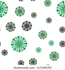 Light Blue, Green vector seamless texture with colored snowflakes. Glitter abstract illustration with crystals of ice. Pattern for design of fabric, wallpapers.