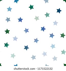 Light Blue, Green vector seamless texture with beautiful stars. Shining colored illustration with stars. The pattern can be used for websites.