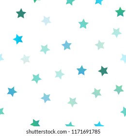Light Blue, Green vector seamless background with colored stars. Shining colored illustration with stars. Best design for your ad, poster, banner.