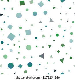 Light Blue, Green vector seamless layout with circles, lines, rectangles. Glitter abstract illustration with spheres, squares, lines. Trendy design for wallpaper, fabric makers.