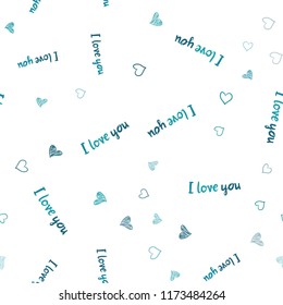 Light Blue, Green vector seamless template with doodle hearts. Beautiful colored illustration with hearts in celebration style. Pattern for marriage gifts, congratulations.