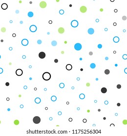 Light Blue, Green vector seamless backdrop with dots. Blurred bubbles on abstract background with colorful gradient. Trendy design for wallpaper, fabric makers.