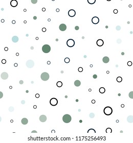 Light Blue, Green vector seamless backdrop with dots. Modern abstract illustration with colorful water drops. Design for textile, fabric, wallpapers.