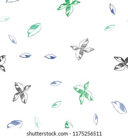 Light Blue, Green vector seamless doodle pattern with leaves. New colorful illustration in doodle style with leaves. Pattern for design of fabric, wallpapers.