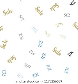 Light Blue, Green vector seamless pattern with 30, 40, 50, 70 percentage signs. Abstract illustration with colorful gradient symbols of sales. Backdrop for ads, leaflets of Black Friday.