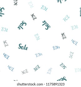 Light Blue, Green vector seamless cover with symbols of 30, 40, 50, 70 % sales. Colorful set of  percentage signs in simple style. Backdrop for super sales on Black Friday.