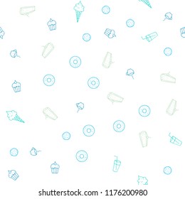 Light Blue, Green vector seamless background with tasty food. Glitter abstract sketch with gourmet food. Design for ad, poster, banner of cafes or restaurants.