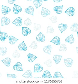 Light Blue, Green vector seamless elegant wallpaper with leaves. leaves on blurred abstract background with gradient. Pattern for design of fabric, wallpapers.