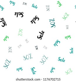 Light Blue, Green vector seamless pattern with 30 percentage signs. Gradient illustration with discount signs on white backdrop. Backdrop for mega promotions, discounts.