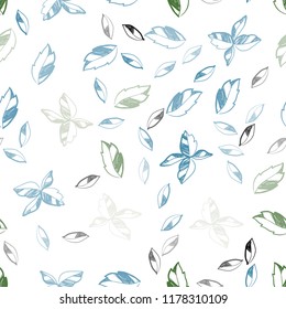 Light Blue, Green vector seamless natural backdrop with leaves. leaves on elegant natural pattern with gradient. Template for business cards, websites.