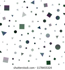 Light Blue, Green vector seamless layout with circles, lines, rectangles. Decorative design in abstract style with lines, dots, cubes. Pattern for design of fabric, wallpapers.