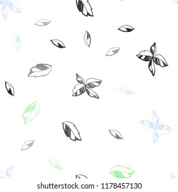 Light Blue, Green vector seamless abstract background with leaves. Colorful abstract illustration with leaves in doodle style. Template for business cards, websites.