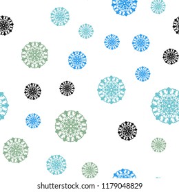 Light Blue, Green vector seamless texture with colored snowflakes. Glitter abstract illustration with crystals of ice. Trendy design for wallpaper, fabric makers.