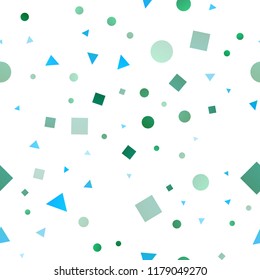 Light Blue, Green vector seamless backdrop with lines, circles, rhombus. Abstract illustration with colorful dots, lines, cubes. Trendy design for wallpaper, fabric makers.